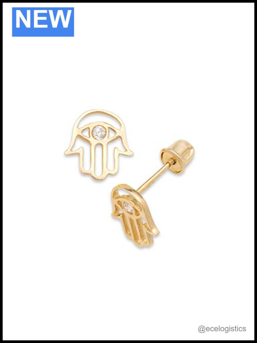 14k Yellow Gold Hamsa Screw Back Earrings